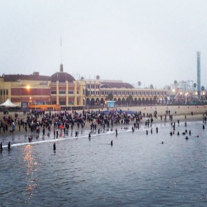Athletes gathering for the swim start